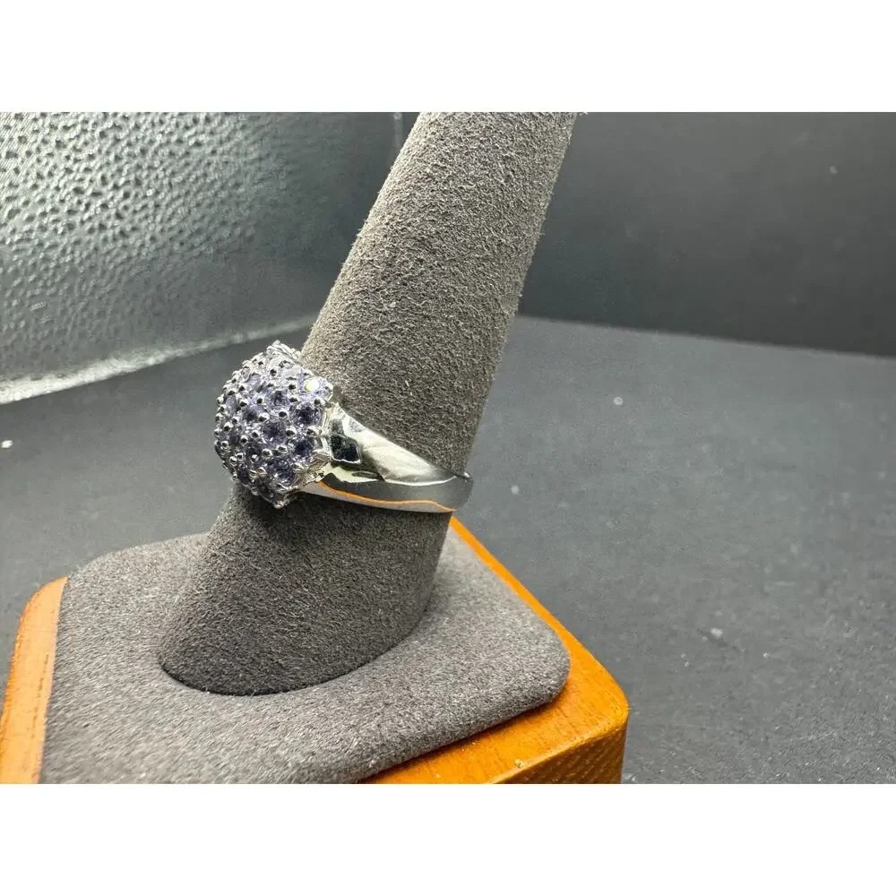 Vintage 925 Sterling Silver Signed Tanzanite Cluster Dome Ring Size 10